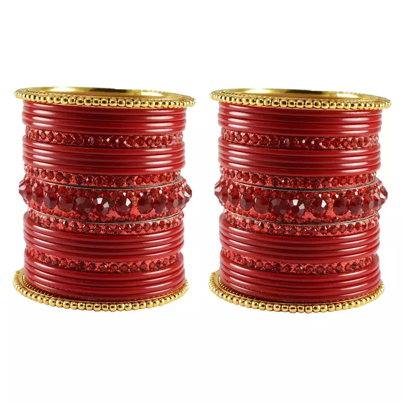 Red Studded Jewellery Crystal Bangles And Bracelets