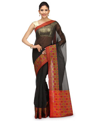 black woven super net saree with blouse 1