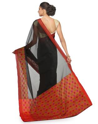 black woven super net saree with blouse 2