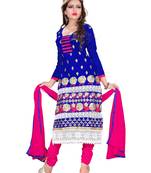 Blue embroidered chanderi unstitched salwar with dupatta