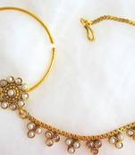 Big Hoop Nose Ring  Polki Pearl Press Nath Gold Plated , Attached  Chain
