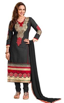 Black embroidered cotton unstitched salwar with dupatta 1