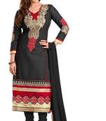 Black embroidered cotton unstitched salwar with dupatta