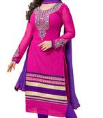 Pink embroidered faux georgette unstitched salwar with dupatta