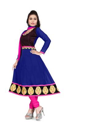 Blue embroidered faux georgette unstitched salwar with dupatta 1