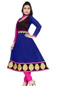 Blue embroidered faux georgette unstitched salwar with dupatta