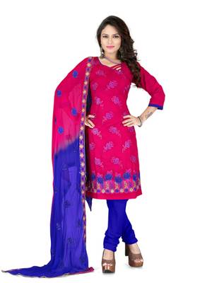 Red embroidered cotton unstitched salwar with dupatta 1