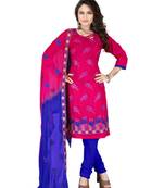 Red embroidered cotton unstitched salwar with dupatta
