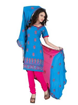 Blue embroidered cotton unstitched salwar with dupatta 1