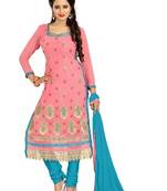 Light pink embroidered faux georgette unstitched salwar with dupatta