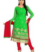 Green embroidered faux georgette unstitched salwar with dupatta