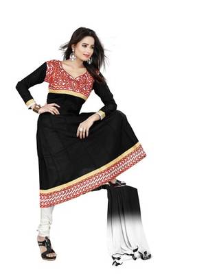Black embroidered cotton unstitched salwar with dupatta 1