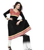 Black embroidered cotton unstitched salwar with dupatta