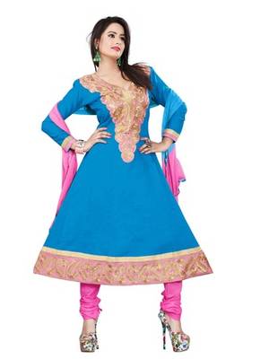 Skyblue embroidered cotton unstitched salwar with dupatta 1