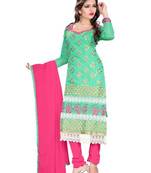 Green embroidered chanderi unstitched salwar with dupatta