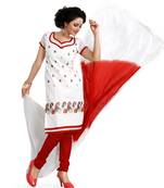 White embroidered chanderi unstitched salwar with dupatta