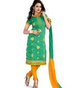 Green embroidered chanderi unstitched salwar with dupatta