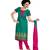 Green embroidered chanderi unstitched salwar with dupatta