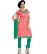 Pink embroidered chanderi unstitched salwar with dupatta
