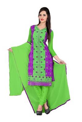 Purple embroidered chanderi unstitched salwar with dupatta 1
