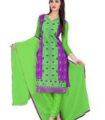 Purple embroidered chanderi unstitched salwar with dupatta