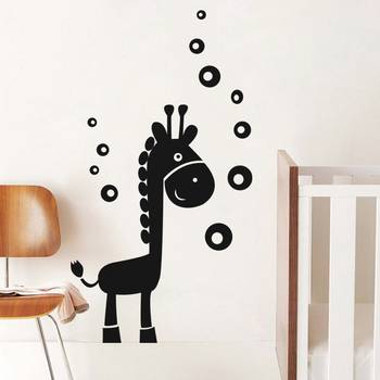 Medium Giraffe And Bubbles Wall Decal Birds and Animal 1