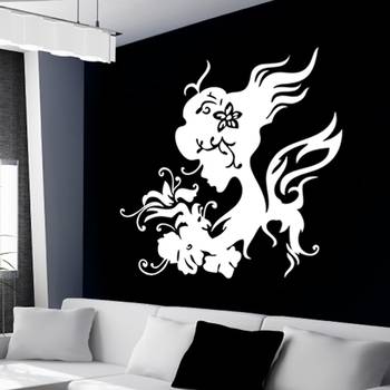 Small Fairy with Flower Bunch Wall Decal Modern Woman 1