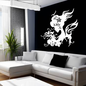 Medium Fairy with Flower Bunch Wall Decal Modern Woman 2