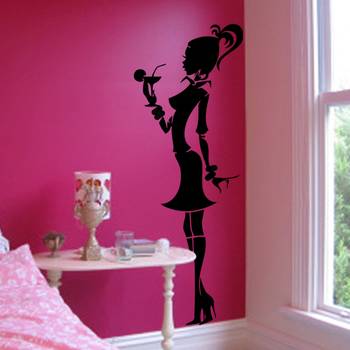 Large Cocktail Girl Wall Decal Modern Woman 1