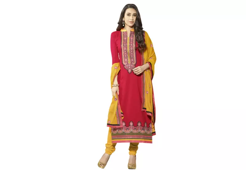 Pink embroidered cotton unstitched salwar with dupatta