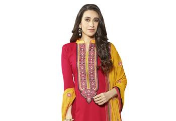 Pink embroidered cotton unstitched salwar with dupatta 2