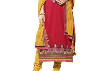 Pink embroidered cotton unstitched salwar with dupatta 3