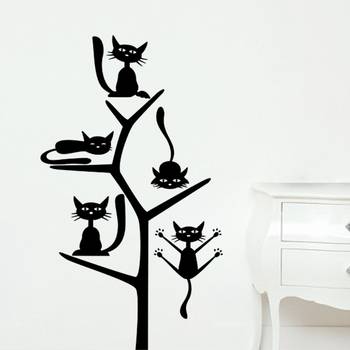 Medium Cats on the Tree Wall Decal Birds and Animal 1