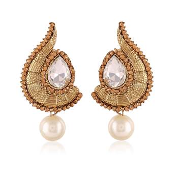 Exclusive Designer Lcd Stone Gold Finishing Dangle Earrings 1