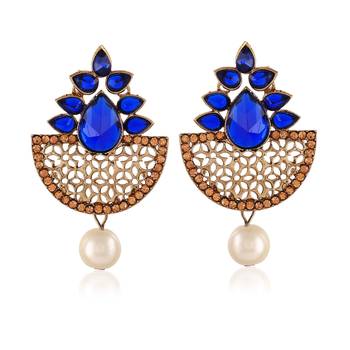 Exclusive Designer Blue Kundan Gold Finishing Dangle Earrings 1