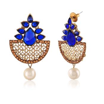 Exclusive Designer Blue Kundan Gold Finishing Dangle Earrings 2