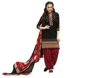 Black embroidered cotton unstitched salwar with dupatta 1