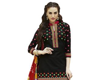 Black embroidered cotton unstitched salwar with dupatta 2