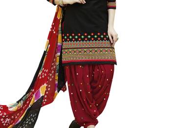 Black embroidered cotton unstitched salwar with dupatta 3