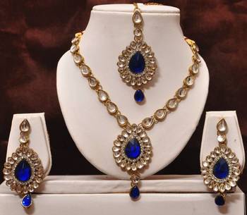Dark blue kundan necklace set 1