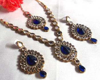 Dark blue kundan necklace set 2