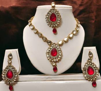 Dark pink kundan necklace set 1