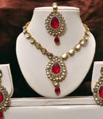 Dark pink kundan necklace set
