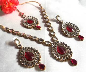 Dark pink kundan necklace set 2