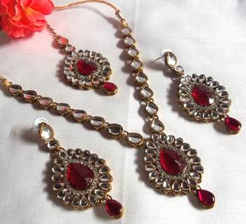 Dark pink kundan necklace set 3
