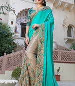 Sea Green and Beige embroidred fancy chiffon saree with blouse