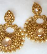 Earrings Dangler Gold Plated Brown Stone Pearl