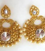 Earrings Dangler Gold Plated White Stone Pearl