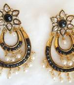 Earrings Black Gold Plated Dangler Pearl Drops