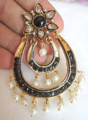 Earrings Black Gold Plated Dangler Pearl Drops 2